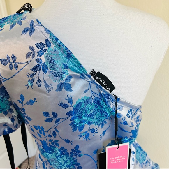 NWT Light Blue Jacquard One Shoulder Peplum Mini Dress - Picture 5 of 8